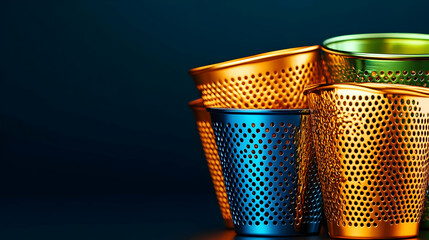 Various-sized, gleaming metal graters and strainers for cooking and kitchen preparation