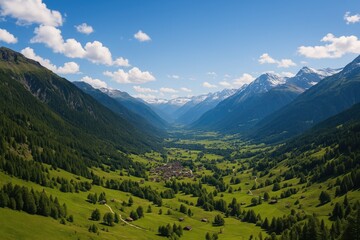 Obraz premium Explore a scenic valley nestled within the Swiss Alps