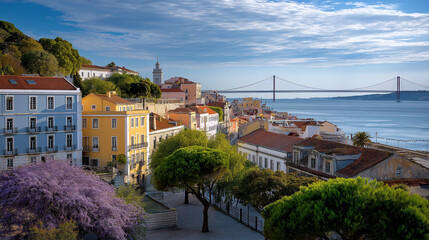 Obraz premium Charming Lisbon Skyline with Colorful Buildings and Tagus River