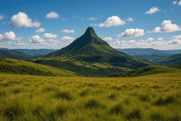 Fototapeta premium Scenic view of the hilltop church in a Brazilian mountain town