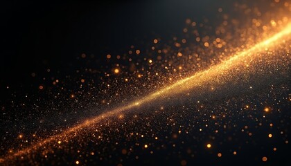 Golden Sparkles and Glowing Particles on Black Background