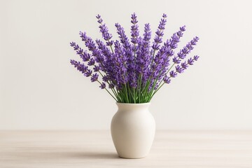 Elegant floral arrangement featuring lavender blooms on a surface with a soft-lit backdrop