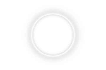 Bright white neon glow circular ring frame border with glowing light effect on transparent background for abstract futuristic digital design