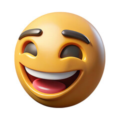 Joyful laughing emoji with closed eyes and tongue sticking out conveying extreme happiness and amusement isolated on transparent background