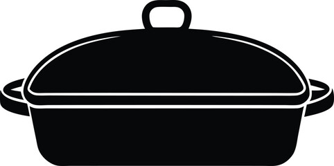 Black and white illustration of a covered roasting pan