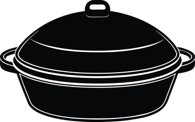 Black and white illustration of a covered cooking pot