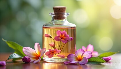 Aromatherapy Bottle with Pink Flowers and Leaves