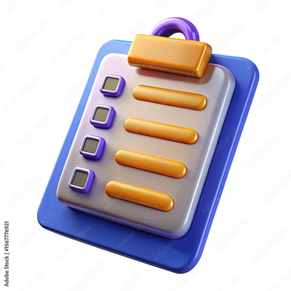 Fototapete stylized 3d clipboard with checklist and checkboxes isolated on transparent background for digital d