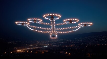 LED-equipped quadcopters forming hovering menorah shapes 