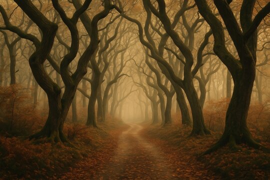 Autumnal forest featuring gnarled trees - Powered by Adobe