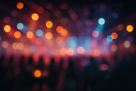 Nightclub scene with a softly blurred background of illuminated spots