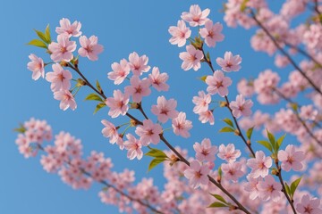 Springtime Sakura Blossoms, Pink Blooms on the Branches