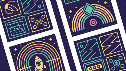 Fototapeta premium Minimalist icons design showcasing cosmic elements, perfect for branding projects