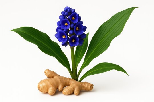 White background showcasing blue ginger root