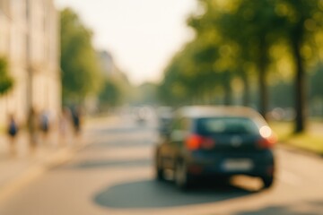 Fototapeta premium Morning scene with a blurry vehicle backdrop