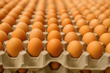 Out-of-focus eggs arranged in a tray as background