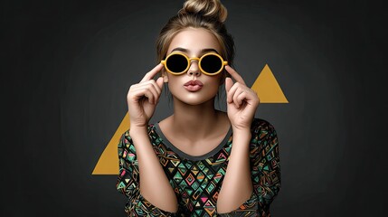 Woman in stylish top with sunglasses