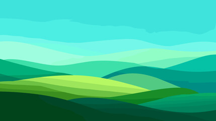 Obraz premium Abstract gradient landscape with rolling green hills and blue sky 