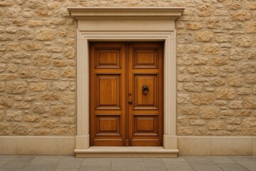 Elegant timber entrance with stone exterior design