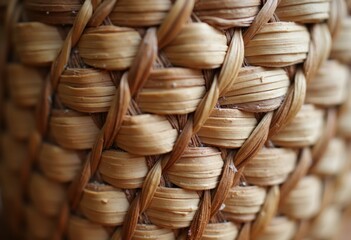 Close-Up of Intricate Woven Natural Fiber Basket