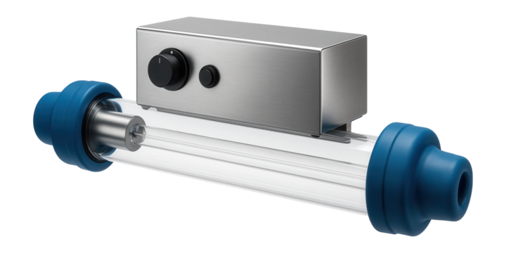 Ultraviolet sterilization unit with a quartz glass chamber and power supply box for a beverage production line