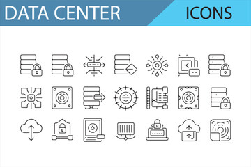 Collection of Data Center and Server Storage Icons for IT and Network Systems