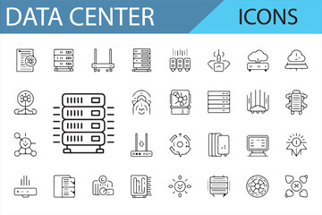 Various Data Center and Server Icons for Network Storage and Security Systems