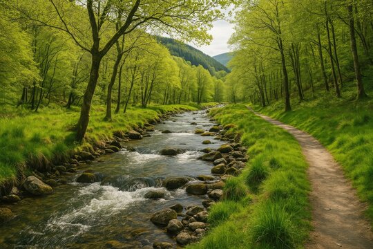 Walking along the Dulas River trail in Wales en route to Corris