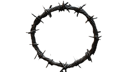 Crown of Thorns Abstract Symbolism Wire Art Dark Theme Metallic Texture on transparent background
