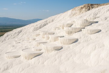 The renowned white mineral terraces formed by natural deposits