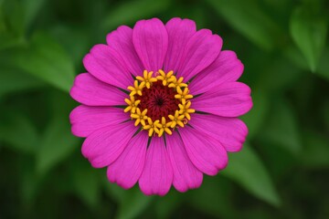 Obraz premium A close-up top view of a pink ZinÃ­a Elegans flower in full bloom