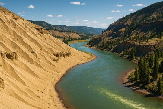The Chilcotin River meanders past vast sand dunes in Farwell Canyon