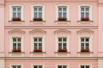 Fototapeta premium The front view of a historic pink-colored structure in an old town district
