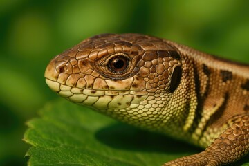 Naklejka premium Close-up of a female lizard's head in macro perspective