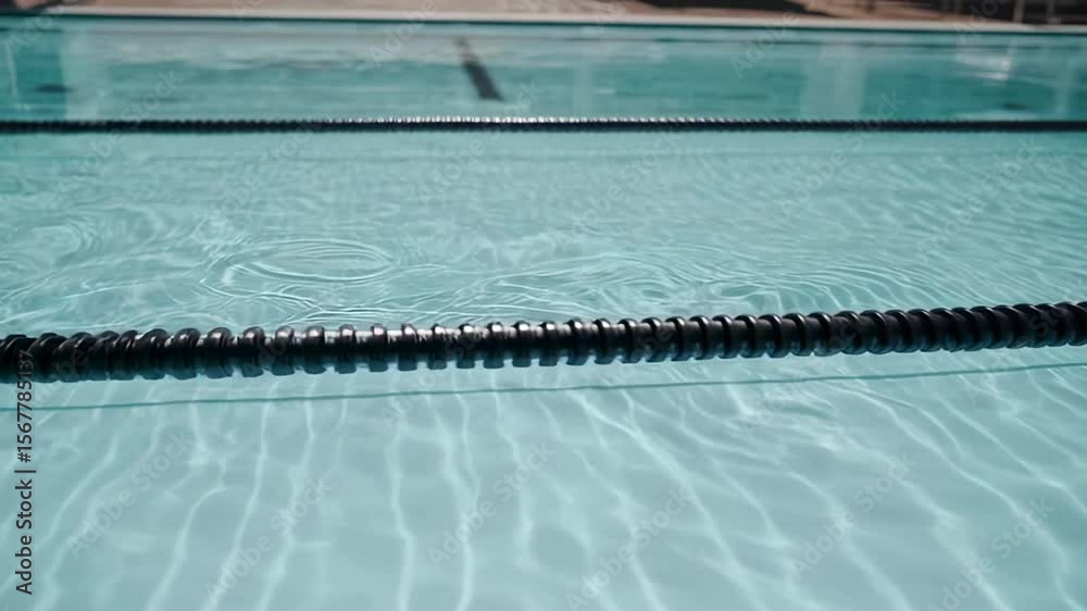 Poster Lane rope gently floating on turquoise swimming pool surface, creating soft ripples and sparkling sunlight reflections during peaceful outdoor training session