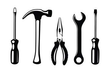 Durable Vector Silhouette Icon Set Featuring Key Tool Illustrations for Graphic Design, Digital Art, and Construction Projects