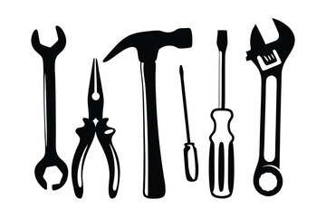 Robust Vector Silhouette Icon Set Displaying Essential Tool Designs for Graphic Design, Digital Art, and DIY Projects