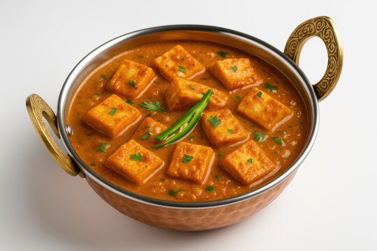 Traditional Indian Cuisine Presented in a Copper Serving Bowl