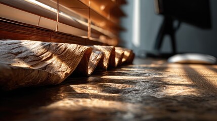 Wooden decorative elements on table surface