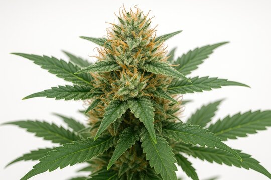 Indoor cultivation of autoflowering Senmilia marijuana flowering plants under grow lights, macro close-up background