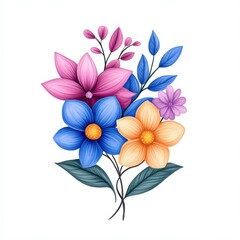 Obraz premium Colorful Floral Arrangement with Vibrant Flowers and Green Leaves Design