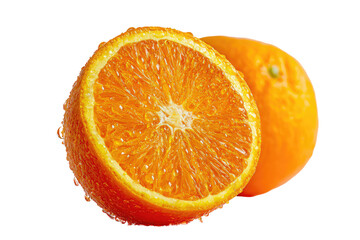 Fresh Half of a Ripe Orange and Whole Orange on Transparent Background

