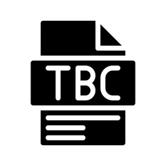 Tbc Glyph Icon. File Document icon is an abbreviation of the word Will be confirmed later.