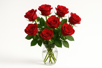 Single floral arrangement of roses in a transparent vessel