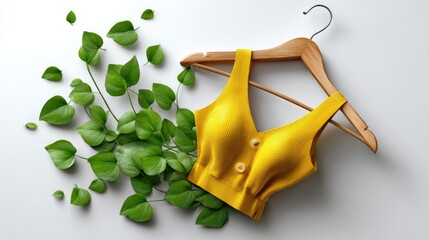 Yellow cropped top with green leaves fashion image