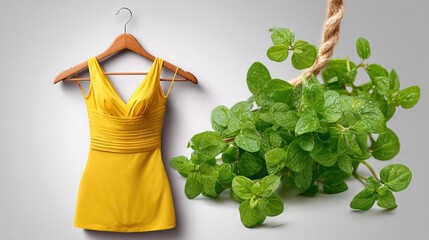 Yellow dress and fresh oregano