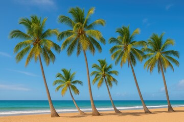 Fototapeta premium Lush green coconut palms create a stunning natural scene