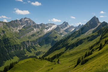 Fototapeta premium Scenic panorama showcasing mountain ranges from Ebenalp to Santis and Altman peaks