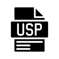 Usp Glyph Icon. File Document icon is an abbreviation for the unique advantage that differentiates your product.