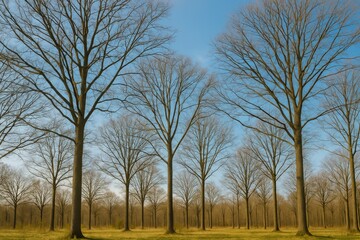 Fototapeta premium Early spring deciduous trees without leaves in April